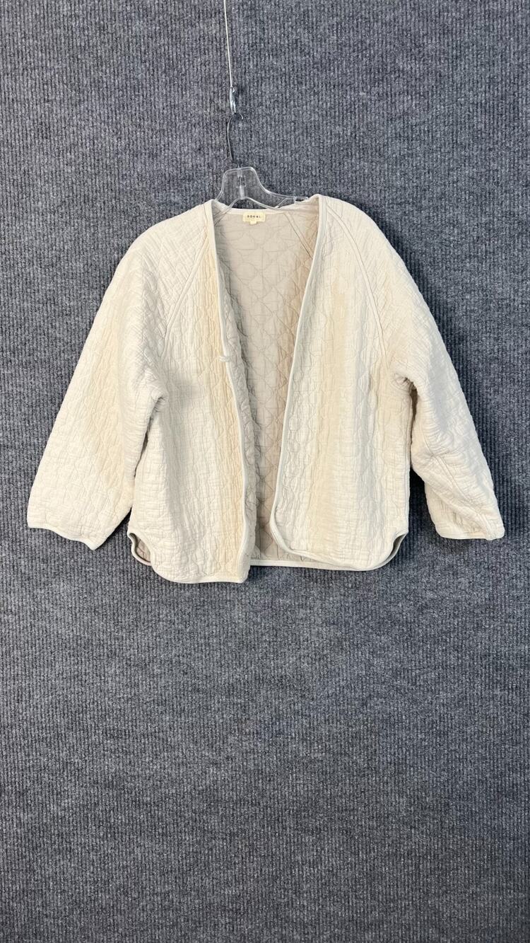 Donni Quilted Collarless Jacket Womens Small Beige Neutral Minimalist Luxe